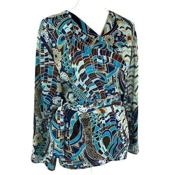 Lane Bryant Abstract Surplice Neck Wrap Bloluse - Picture 6 of 10